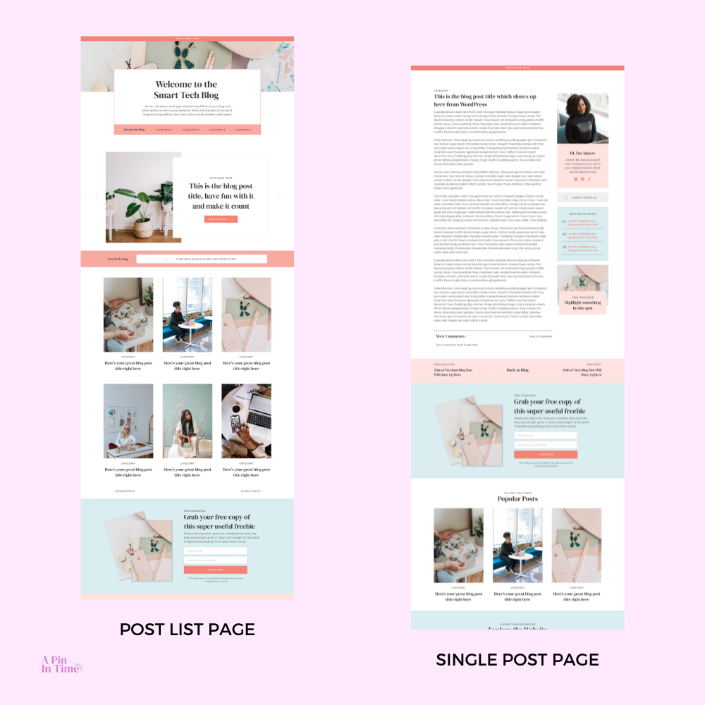 examples of post list and single post pages designed for a Showit blog