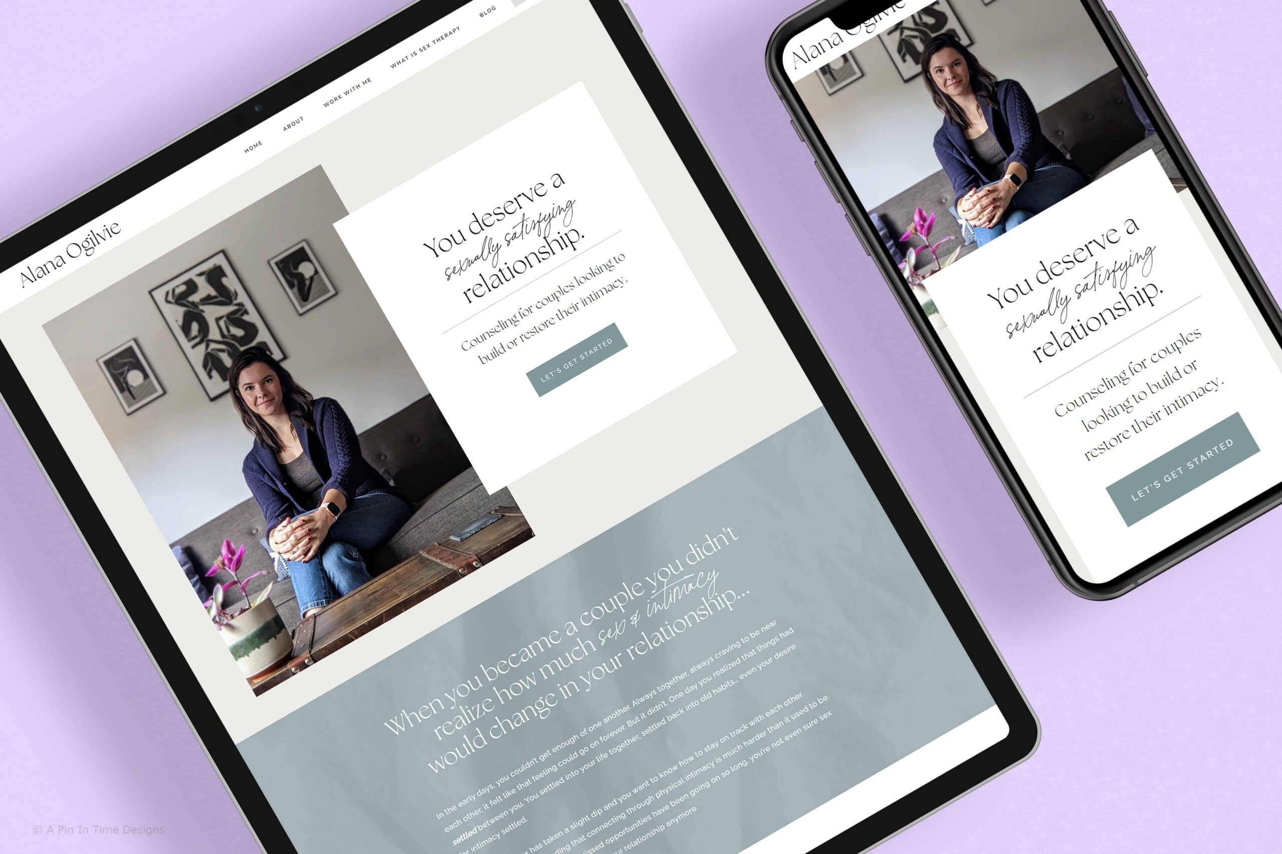 mockup of Showit website for Alana Ogilvie, a relationship therapist