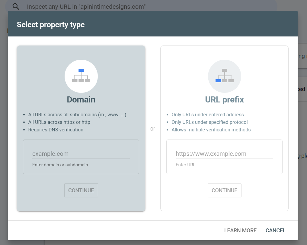 screenshot of Google Search Console setup