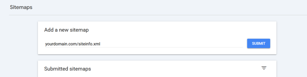 screenshot of where to submit showit sitemap to google search console